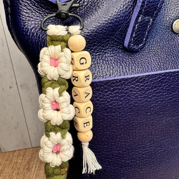 Macrame Charm Beaded Flower Purse Keychain Charm Boho Accessories FAST SHIP NEW - Picture 2 of 5